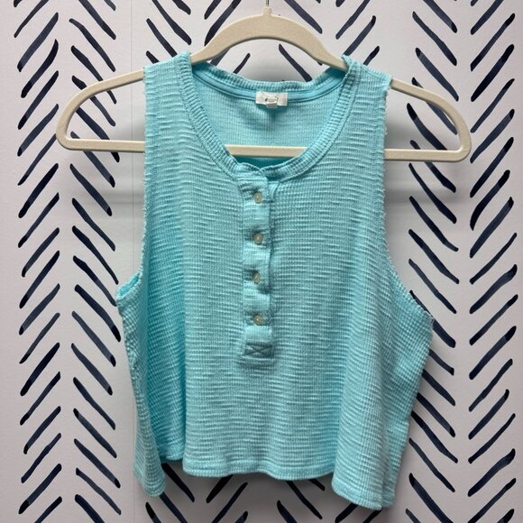 Aerie Sky Blue Tank Top With Button Front -M - Picture 1 of 4